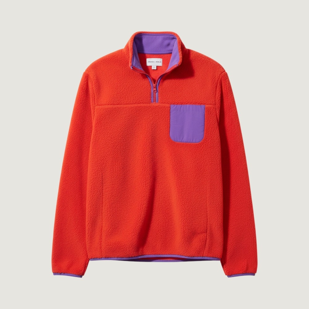 NWT Crayola x Kohls Mens Medium Red Purple Faux Fur Fleece Quarter‎ Zip Pullover
